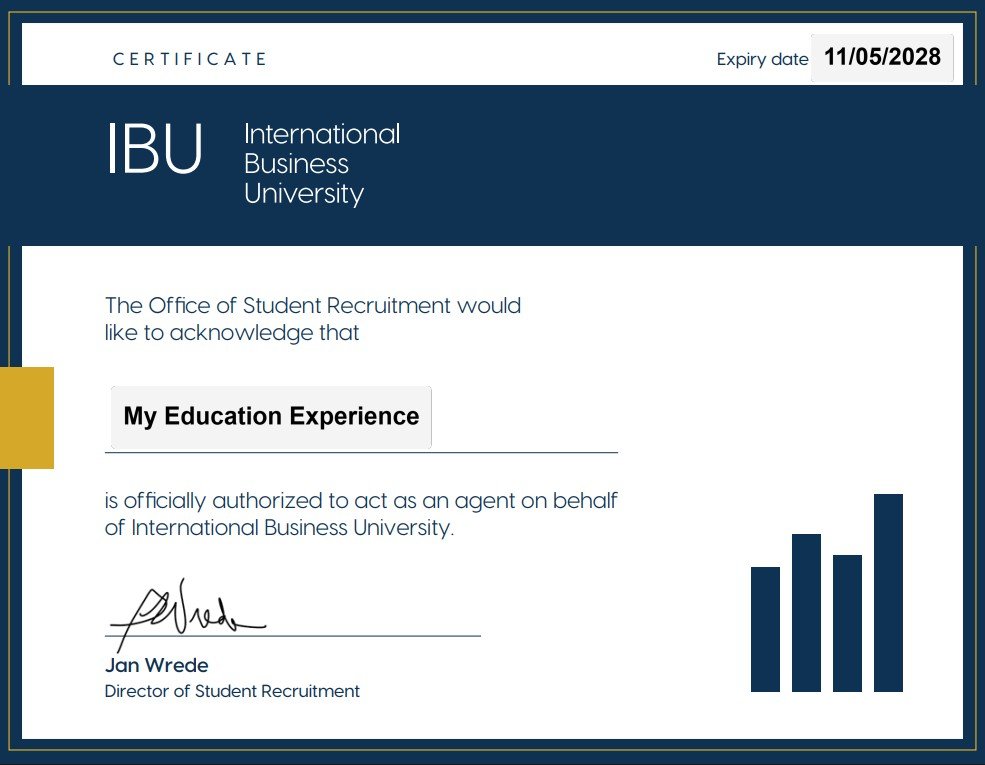 Certificate of Representation - International Business University